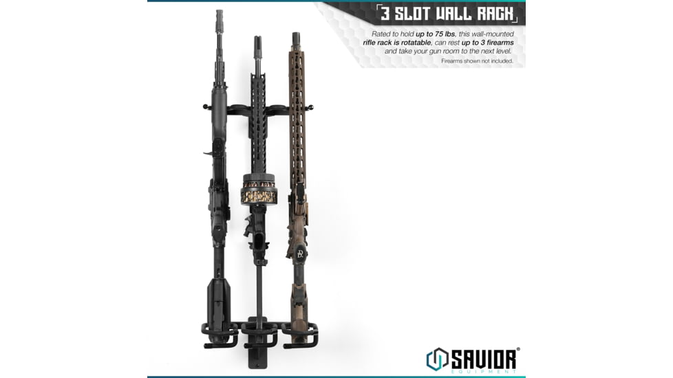 Savior Equipment 3-Slot Adjustable Wall Rack, Black, RK-WALL-ADX3-BK