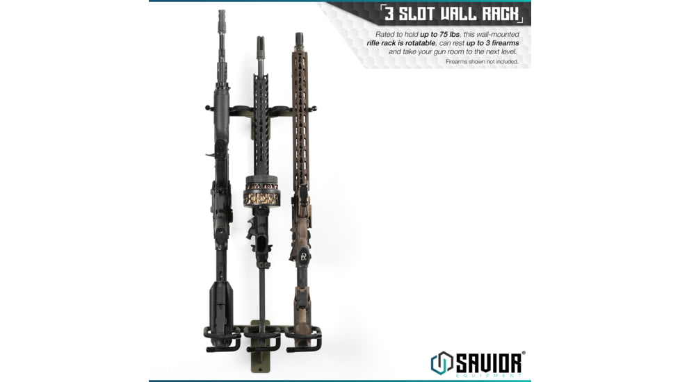 Savior Equipment 3-Slot Angle Adjustable Rafle Wall Rack, OD Green, 12in W x 3.5in H x 8.5in D, OD Green, Top: 12in W x 3.5in H x 8.5in D ; Bottom: 12.5in W, RK-WALL-ADX3-OG