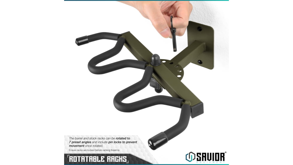 Savior Equipment 3-Slot Angle Adjustable Rafle Wall Rack, OD Green, 12in W x 3.5in H x 8.5in D, OD Green, Top: 12in W x 3.5in H x 8.5in D ; Bottom: 12.5in W, RK-WALL-ADX3-OG