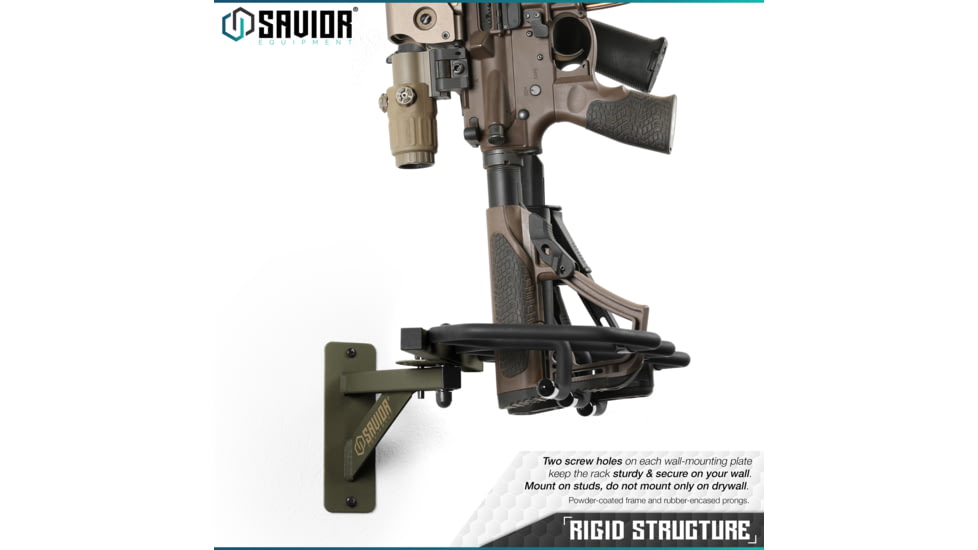 Savior Equipment 3-Slot Angle Adjustable Rafle Wall Rack, OD Green, 12in W x 3.5in H x 8.5in D, OD Green, Top: 12in W x 3.5in H x 8.5in D ; Bottom: 12.5in W, RK-WALL-ADX3-OG