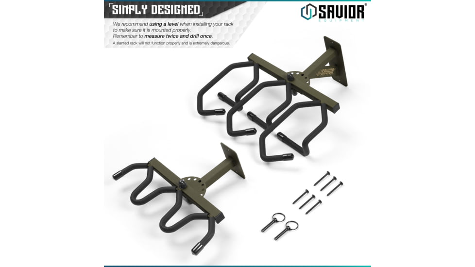 Savior Equipment 3-Slot Angle Adjustable Rafle Wall Rack, OD Green, 12in W x 3.5in H x 8.5in D, OD Green, Top: 12in W x 3.5in H x 8.5in D ; Bottom: 12.5in W, RK-WALL-ADX3-OG