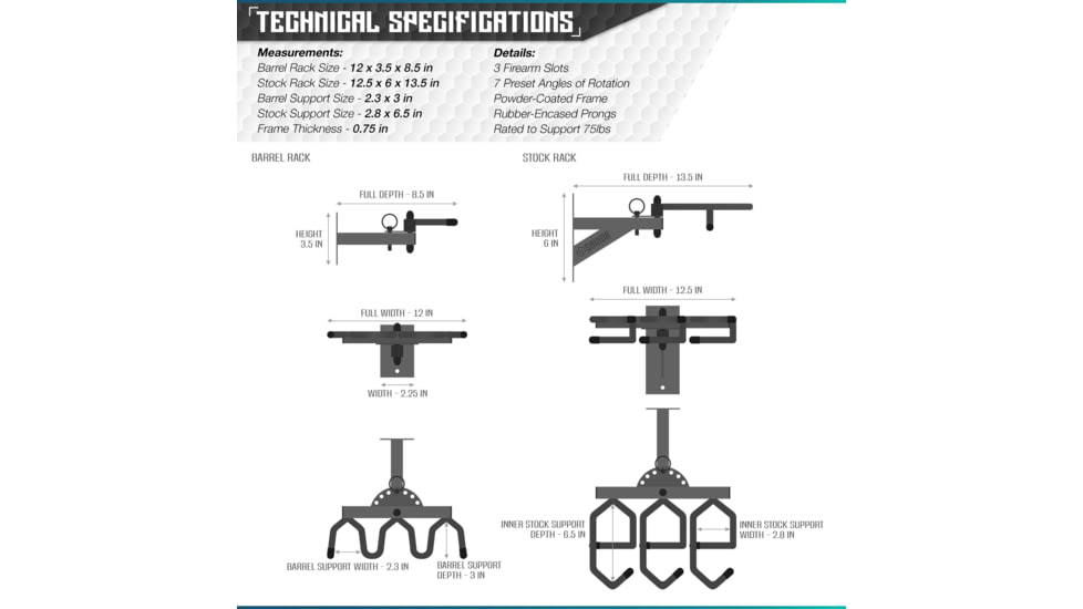 Savior Equipment 3-Slot Angle Adjustable Rafle Wall Rack, OD Green, 12in W x 3.5in H x 8.5in D, OD Green, Top: 12in W x 3.5in H x 8.5in D ; Bottom: 12.5in W, RK-WALL-ADX3-OG