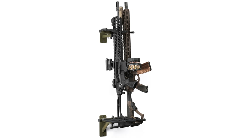 Savior Equipment 3-Slot Angle Adjustable Rafle Wall Rack, OD Green, 12in W x 3.5in H x 8.5in D, OD Green, Top: 12in W x 3.5in H x 8.5in D ; Bottom: 12.5in W, RK-WALL-ADX3-OG