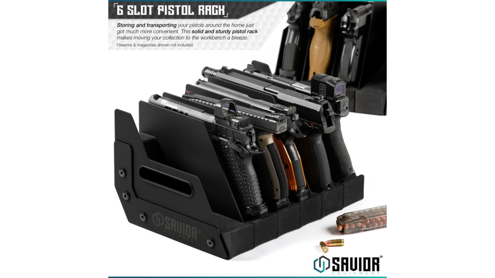 Savior Equipment 6 Slot Pistol Rack, Black, 12.5 x 7 x 9.5, RK-HAND-XSIX-BK