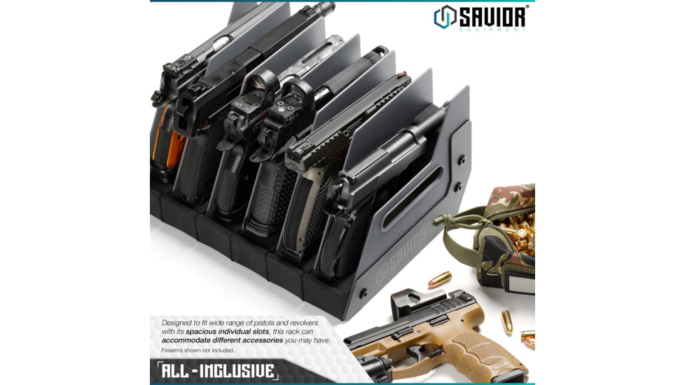 Savior Equipment 6 Slot Pistol Rack, Gray, 12.5 x 7 x 9.5, RK-HAND-XSIX-GS