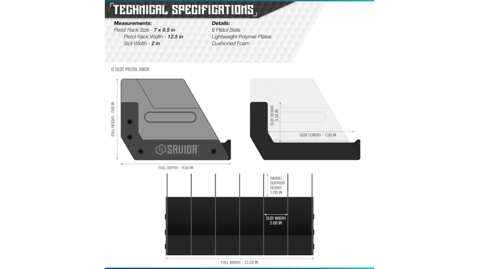 Savior Equipment 6 Slot Pistol Rack, Gray, 12.5 x 7 x 9.5, RK-HAND-XSIX-GS