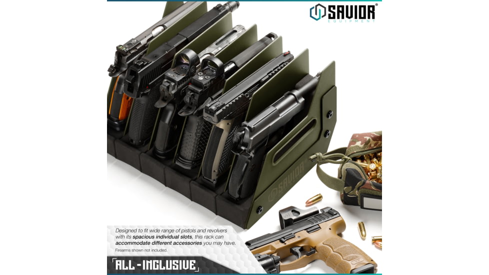 Savior Equipment 6 Slot Pistol Rack, OD Green, 12.5 x 7 x 9.5, RK-HAND-XSIX-OG