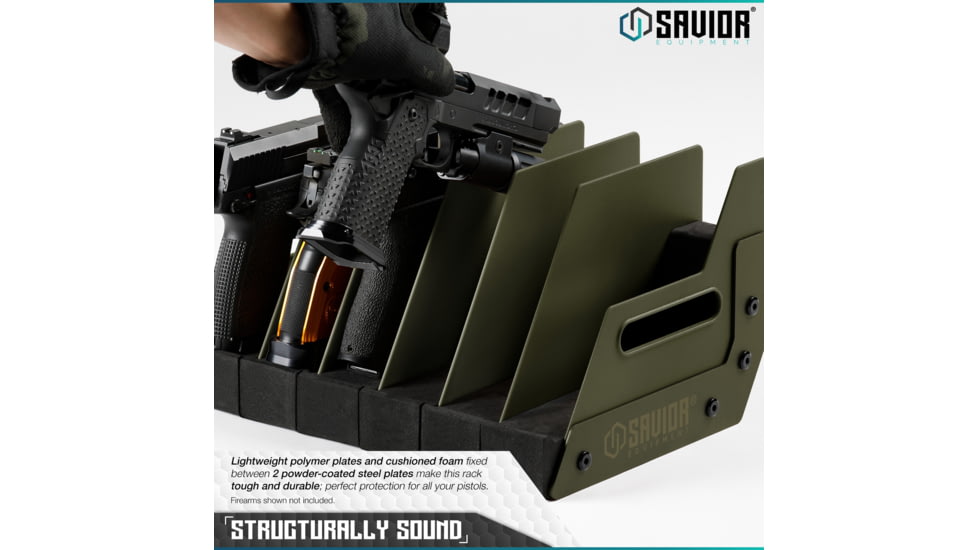 Savior Equipment 6 Slot Pistol Rack, OD Green, 12.5 x 7 x 9.5, RK-HAND-XSIX-OG