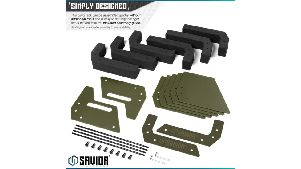 Savior Equipment 6 Slot Pistol Rack, OD Green, 12.5 x 7 x 9.5, RK-HAND-XSIX-OG