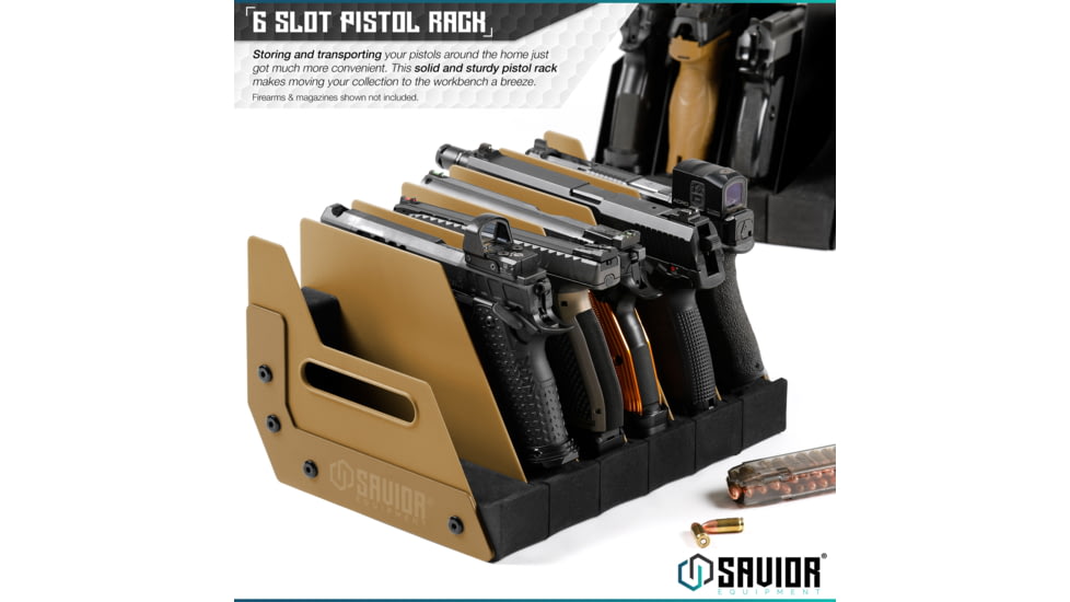 Savior Equipment 6 Slot Pistol Rack, RAL 8000 Tan, 12.5 x 7 x 9.5, RK-HAND-XSIX-TN