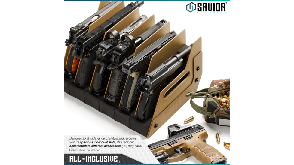 Savior Equipment 6 Slot Pistol Rack, RAL 8000 Tan, 12.5 x 7 x 9.5, RK-HAND-XSIX-TN