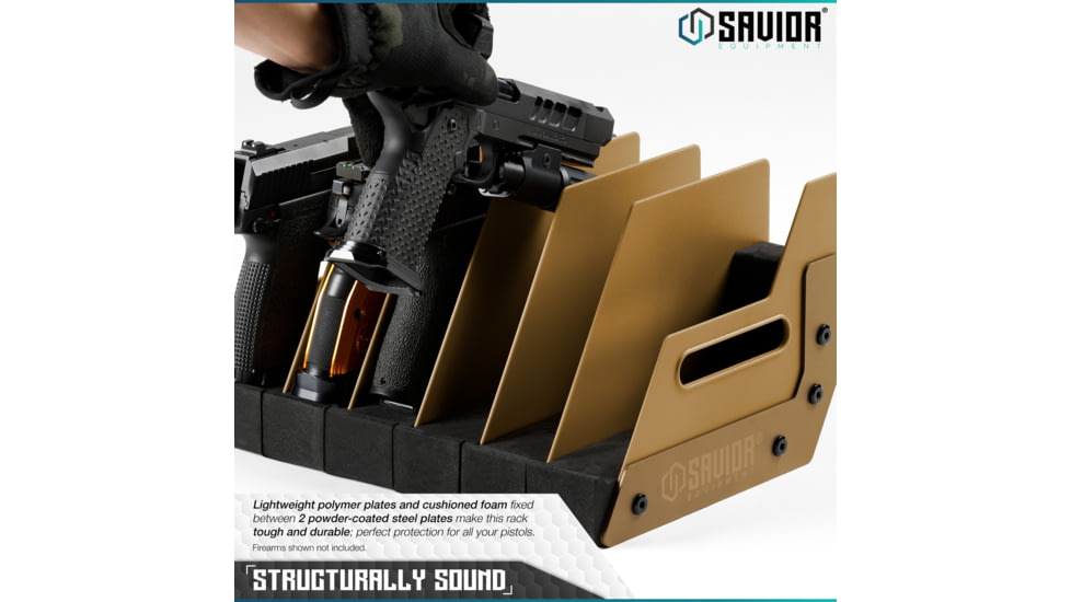 Savior Equipment 6 Slot Pistol Rack, RAL 8000 Tan, 12.5 x 7 x 9.5, RK-HAND-XSIX-TN
