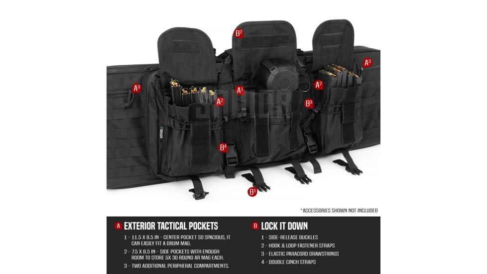 Savior Equipment American Classic Double Rifle Case, 55in, Black, RB-5512DG-V1-BK