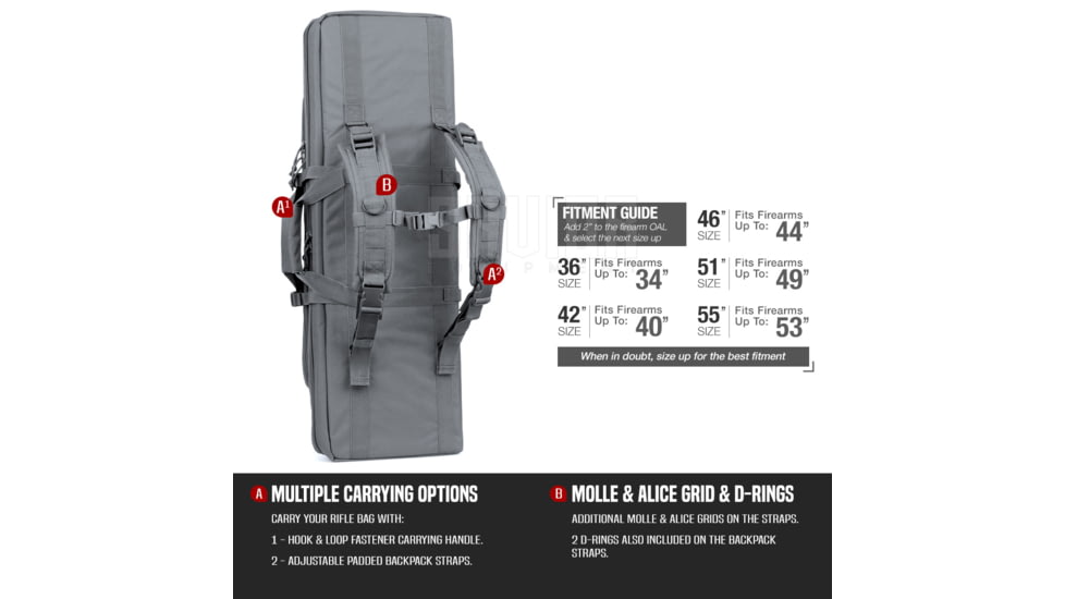 Savior Equipment American Classic Double Rifle Case, 55in, Gray, RB-5512DG-V1-GS