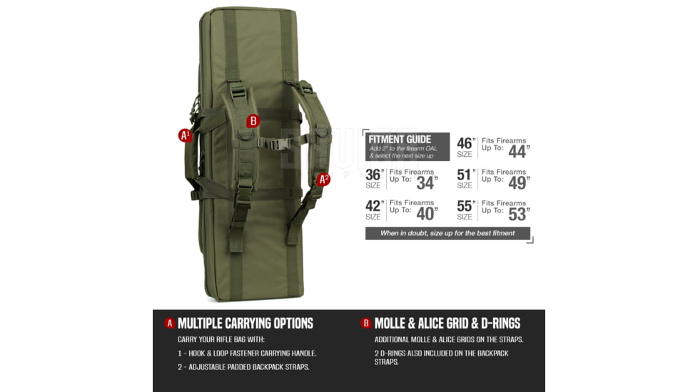 Savior Equipment American Classic Double Rifle Case, 55in, OD Green, RB-5512DG-V1-OG