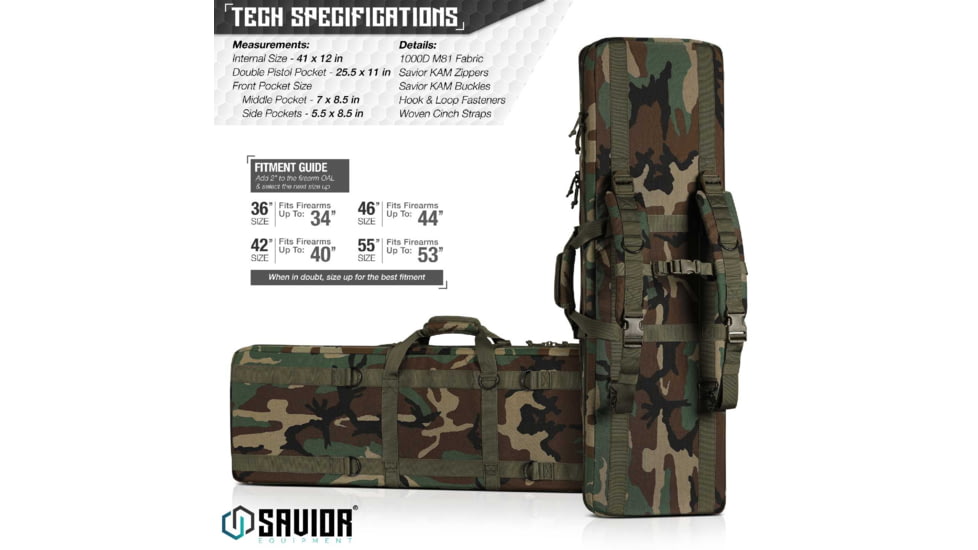 Savior Equipment American Classic Double Rifle Case, M81 Woodland, 41in L x 12in H, RB-4212DG-V1-M81