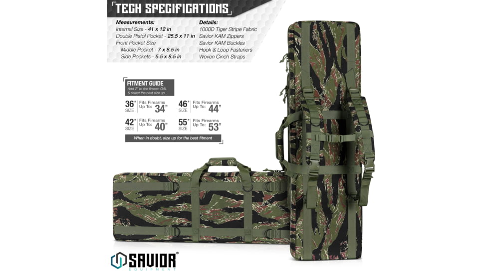 Savior Equipment American Classic Double Rifle Case, Tiger Stripe, 41in L x 12in H, RB-4212DG-V1-TIGR