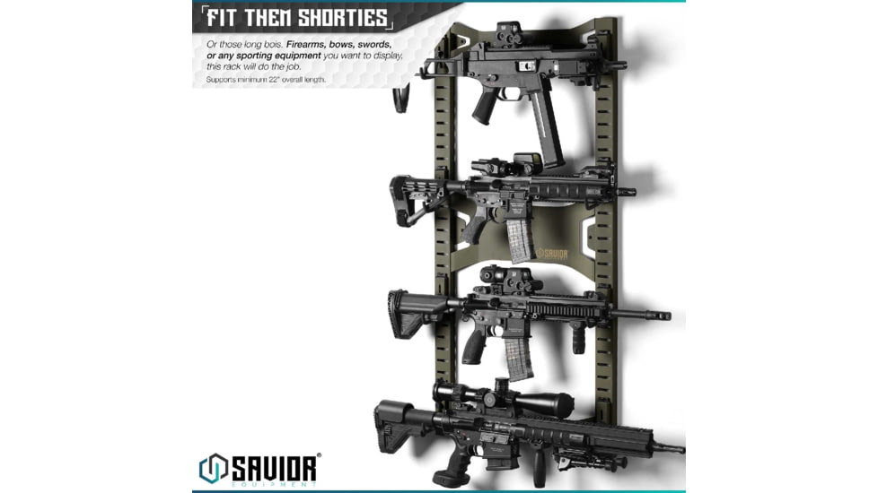 Savior Equipment Horizontal Wall Rack w/10 Hooks, Green, 43.5in H x 22.3in W x 0.75in D, RK-ARC5FG-WM-OG