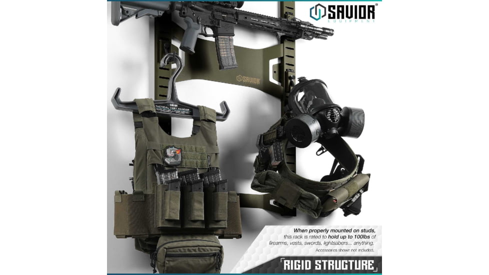 Savior Equipment Horizontal Wall Rack w/10 Hooks, Green, 43.5in H x 22.3in W x 0.75in D, RK-ARC5FG-WM-OG