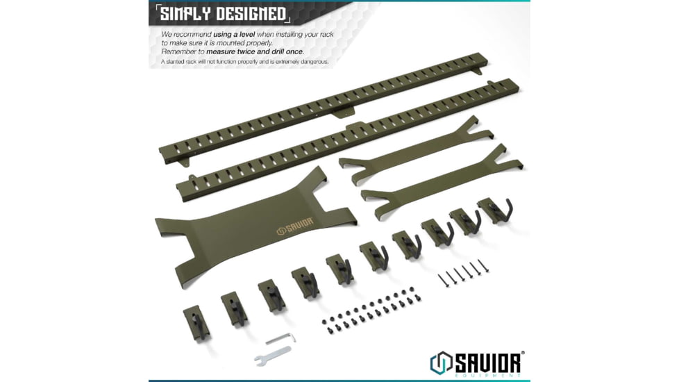 Savior Equipment Horizontal Wall Rack w/10 Hooks, Green, 43.5in H x 22.3in W x 0.75in D, RK-ARC5FG-WM-OG