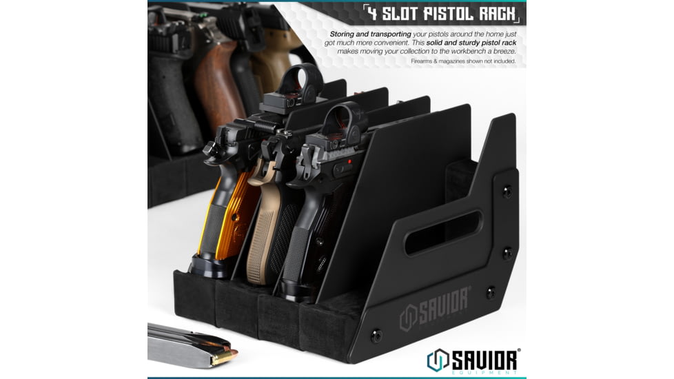 Savior Equipment Pistol Rack, 4-Slot, Black, RK-HAND-XFOUR-BK