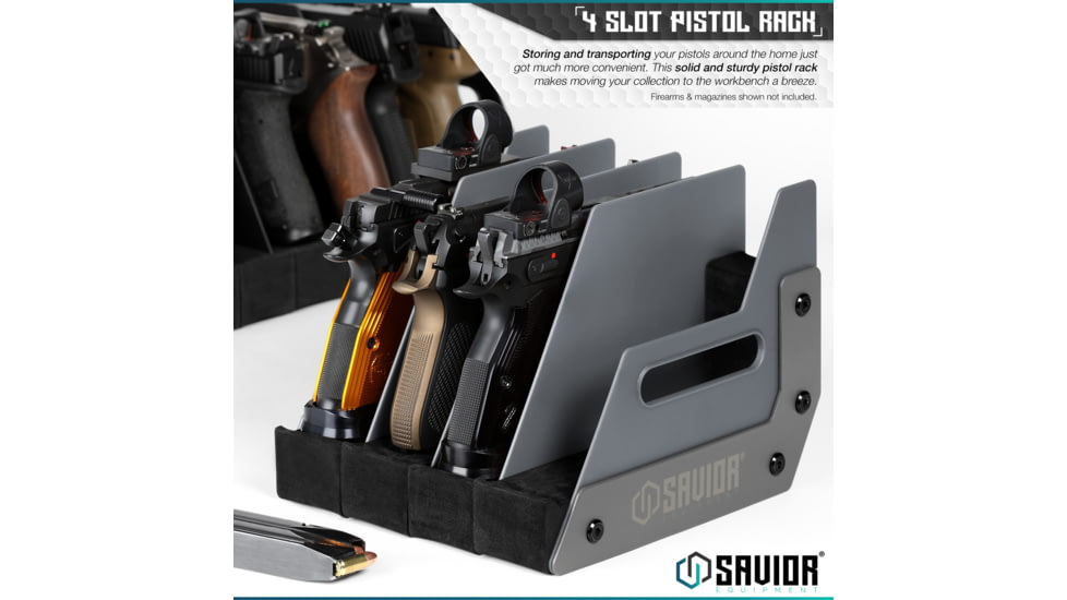 Savior Equipment 4 Slot Pistol Rack, Grey, 7in H x 8.5in L x 9.5in D, RK-HAND-XFOUR-GS
