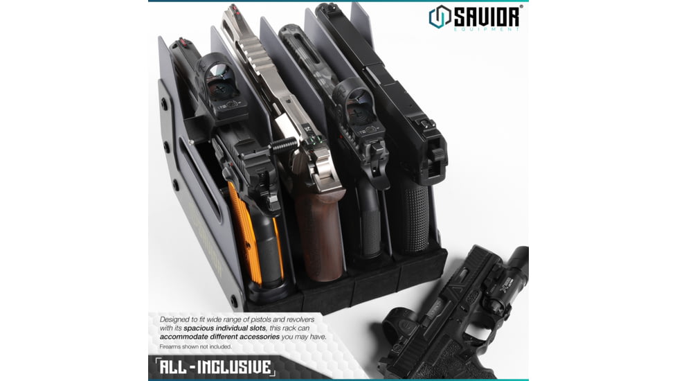 Savior Equipment Pistol Rack, 4-Slot, Gray, RK-HAND-XFOUR-GS