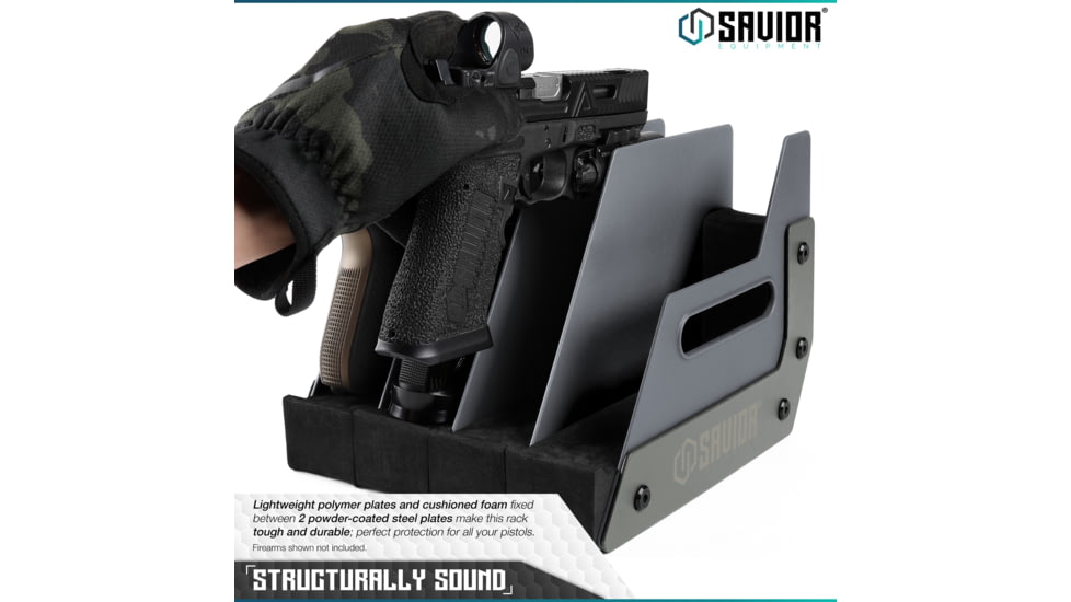 Savior Equipment Pistol Rack, 4-Slot, Gray, RK-HAND-XFOUR-GS