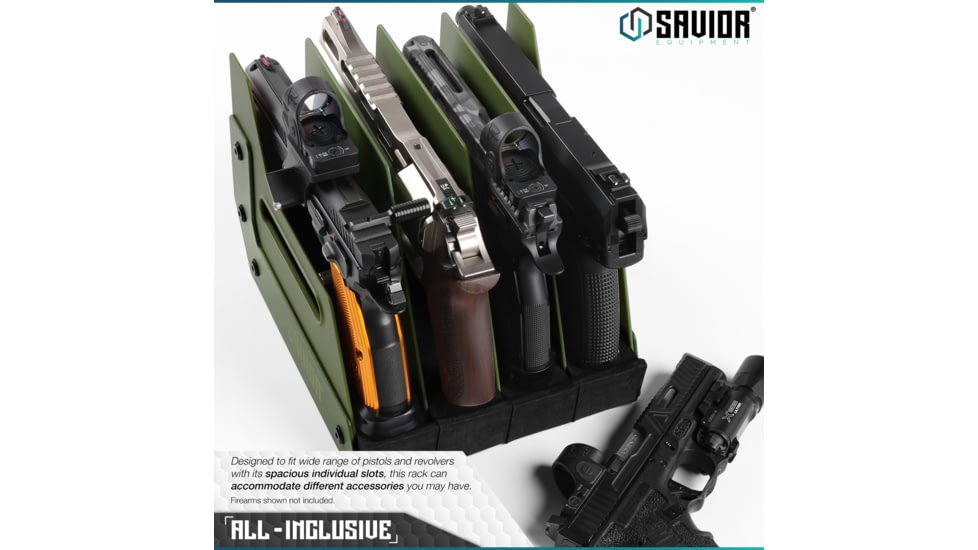 Savior Equipment Pistol Rack, 4-Slot, OD Green, RK-HAND-XFOUR-OG