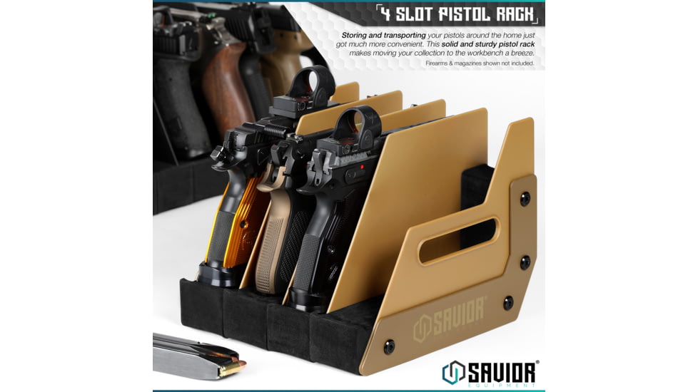 Savior Equipment Pistol Rack, 4-Slot, RAL 8000 Tan, RK-HAND-XFOUR-TN