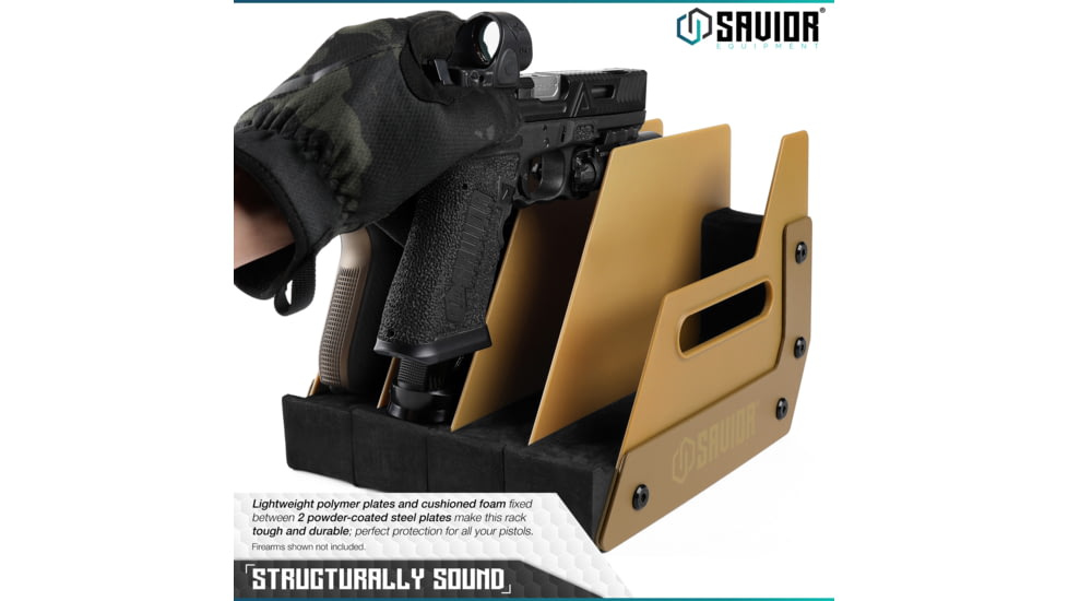 Savior Equipment Pistol Rack, 4-Slot, RAL 8000 Tan, RK-HAND-XFOUR-TN