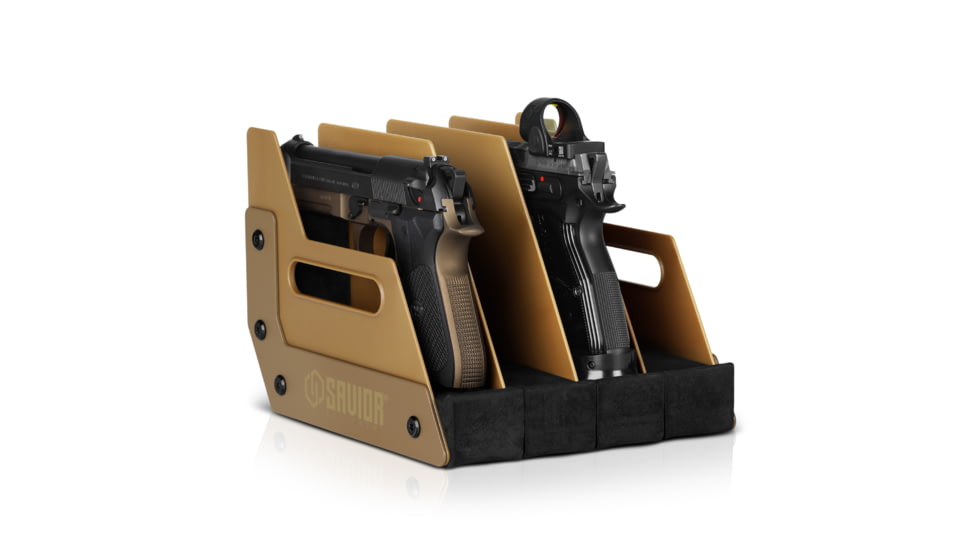 Savior Equipment 4 Slot Pistol Rack, RAL 8000 Tan, 7in H x 8.5in L x 9.5in D, RK-HAND-XFOUR-TN