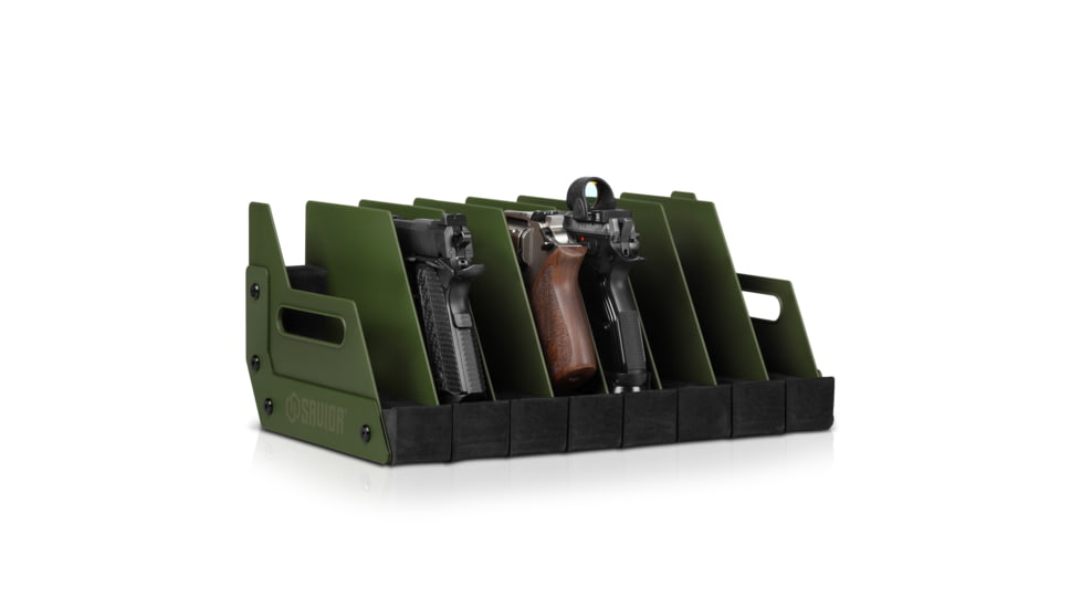 Savior Equipment 8 Slot Pistol Rack, OD Green, 7in H x 16.5in L x 9.5in D, RK-HAND-X8-OG