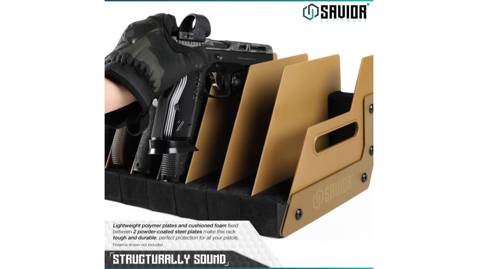 Savior Equipment 8 Slot Pistol Rack, RAL 8000 Tan, 7in H x 16.5in L x 9.5in D, RK-HAND-X8-TN