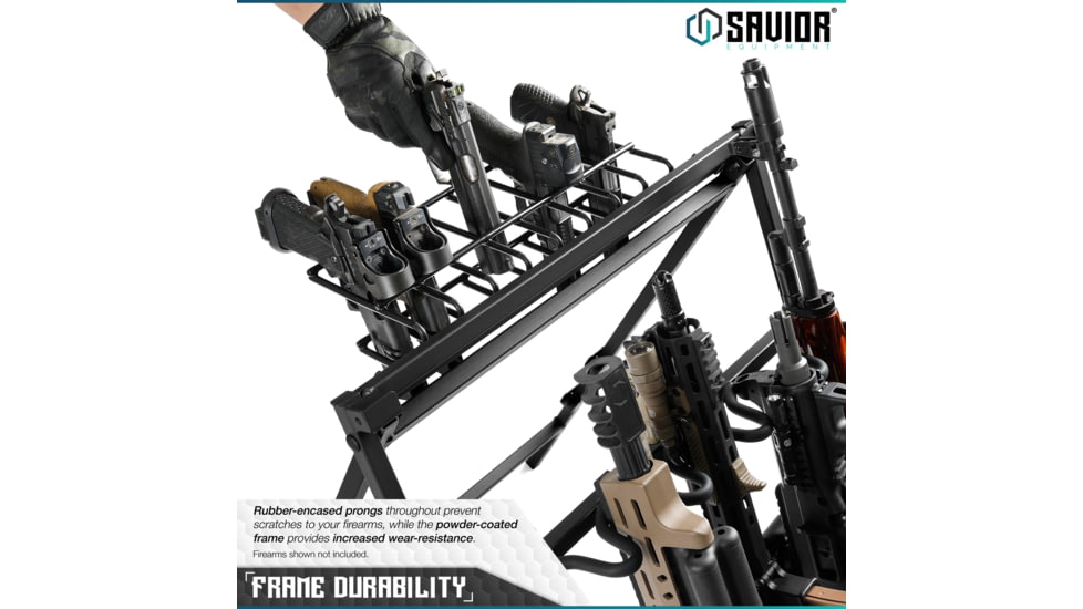 Savior Equipment Pistol Rack Attachment for Shorty Rifle Rack - 8 Slots, Black, Black, 22in x 7in x 3in, RK-SBR9-ACC-8PIS-BK