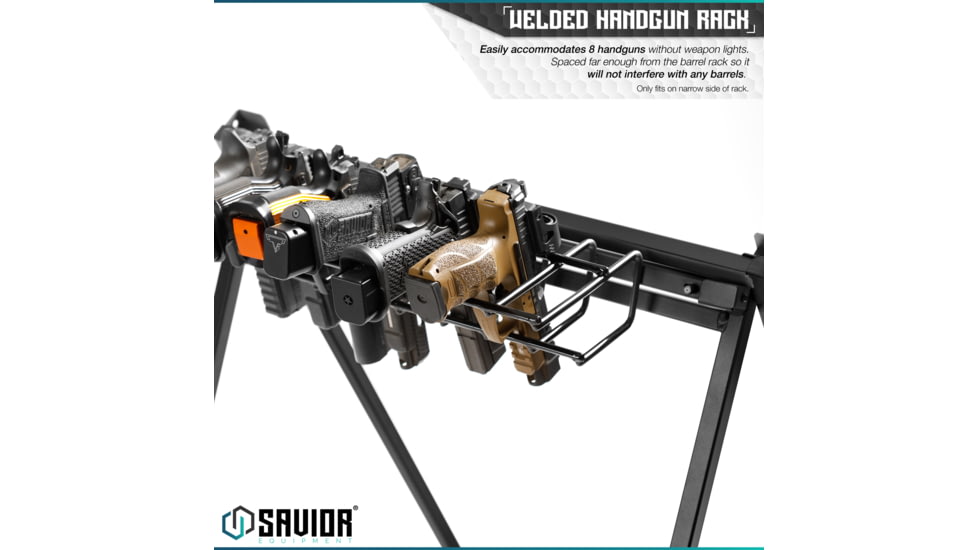 Savior Equipment Pistol Rack Attachment for Shorty Rifle Rack - 8 Slots, Black, Black, 22in x 7in x 3in, RK-SBR9-ACC-8PIS-BK