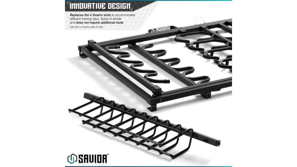 Savior Equipment Pistol Rack Attachment for Shorty Rifle Rack - 8 Slots, Black, Black, 22in x 7in x 3in, RK-SBR9-ACC-8PIS-BK