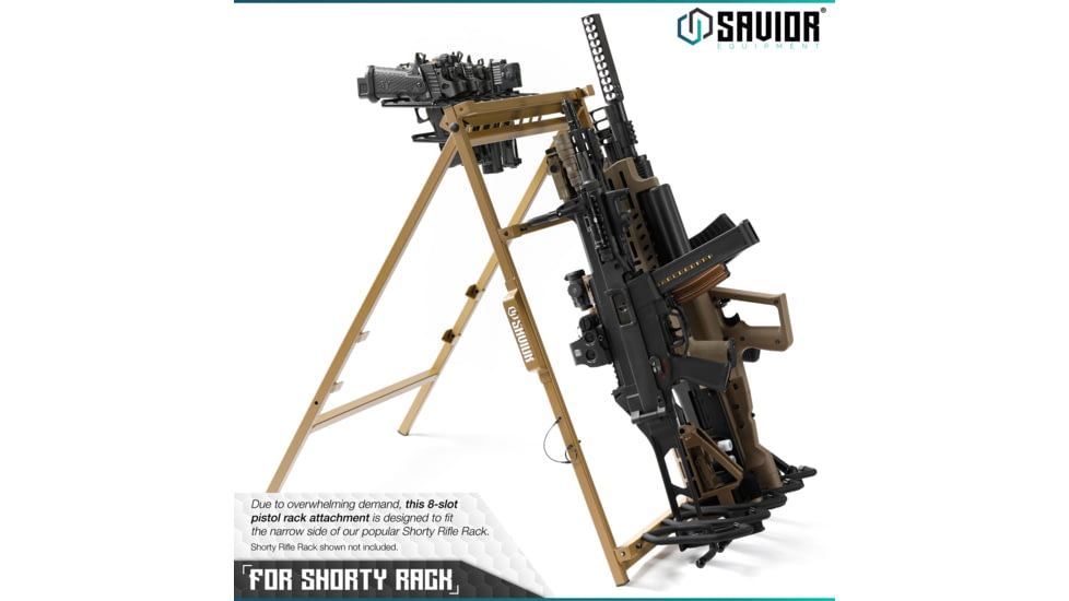 Savior Equipment Pistol Rack Attachment for Shorty Rifle Rack - 8 Slots, Tan, Tan, 22in x 7in x 3in, RK-SBR9-ACC-8PIS-TN