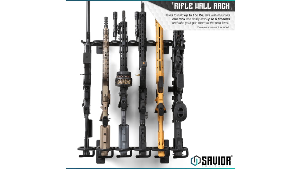 Savior Equipment Rifle Wall Rack, Black, RK-RIF6-WALL-BK