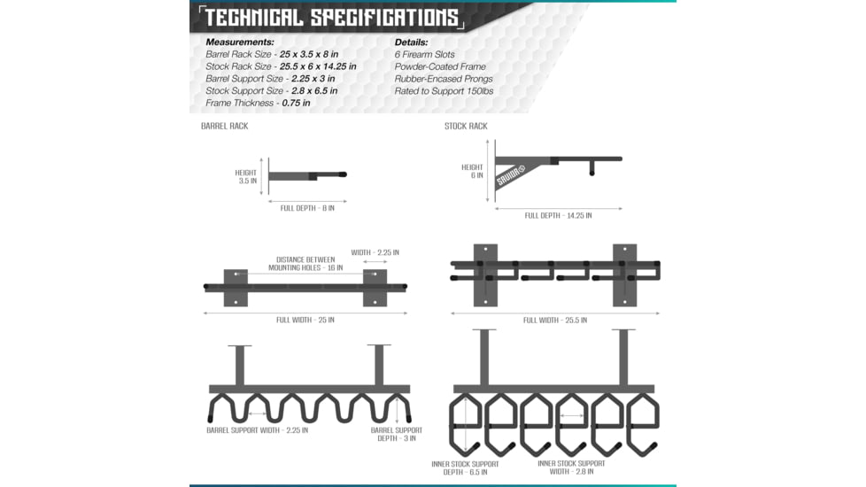 Savior Equipment Rifle Wall Rack, Gray, RK-RIF6-WALL-GS