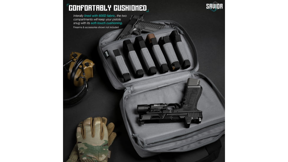 Savior Equipment Specialist Double Pistol Case, Gray, HC-DGSPORT-WS-GS