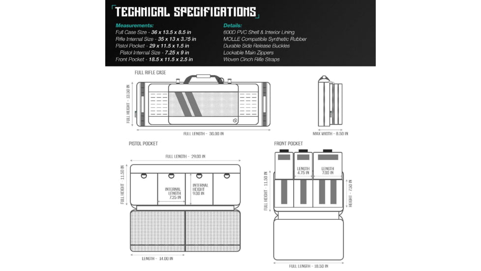 Savior Equipment Specialist Double Rifle Case, Grey, 35in L x 13in H, RB-3613DG-WS-GS