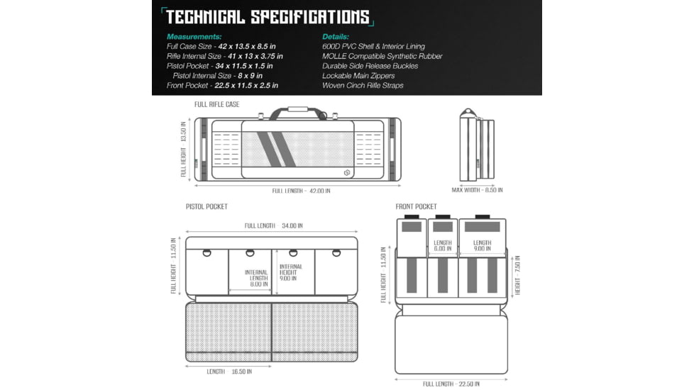 Savior Equipment Specialist Double Rifle Case, Grey, 41in L x 13in H, RB-4213DG-WS-GS