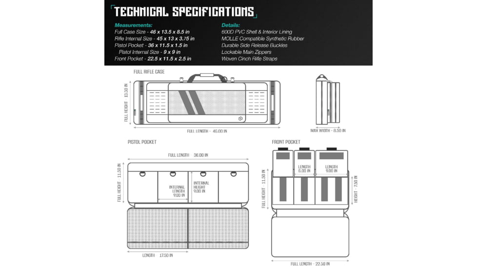 Savior Equipment Specialist Double Rifle Case, Grey, 45in L x 13in H, RB-4613DG-WS-GS