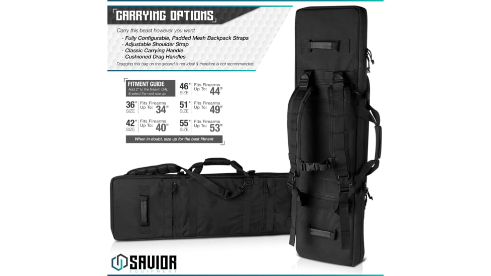 Savior Equipment Urban Warfare Double Rifle Case, 36in, Black, RB-3612DG-VER2-BK