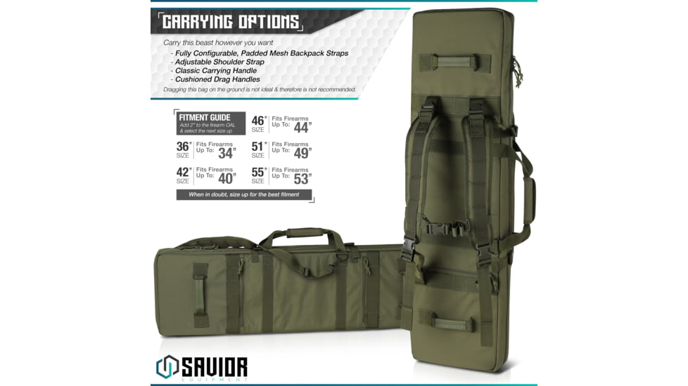 Savior Equipment Urban Warfare Double Rifle Case, 42in, OD Green, RB-4212DG-VER2-OG