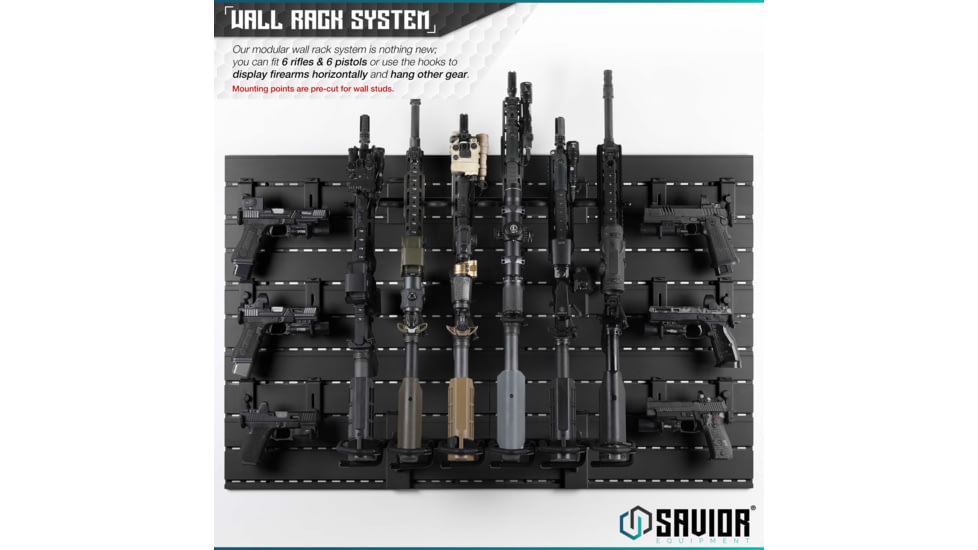 Savior Equipment Wall Rack System 10 Panel Kit w/Attachments, Black, 48x30.25x0.63in, WRS-FULL-R6P12-BK