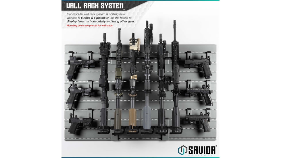 Savior Equipment Wall Rack System 10 Panel Kit w/Attachments, Gray, 48x30.25x0.63in, WRS-FULL-R6P12-GS