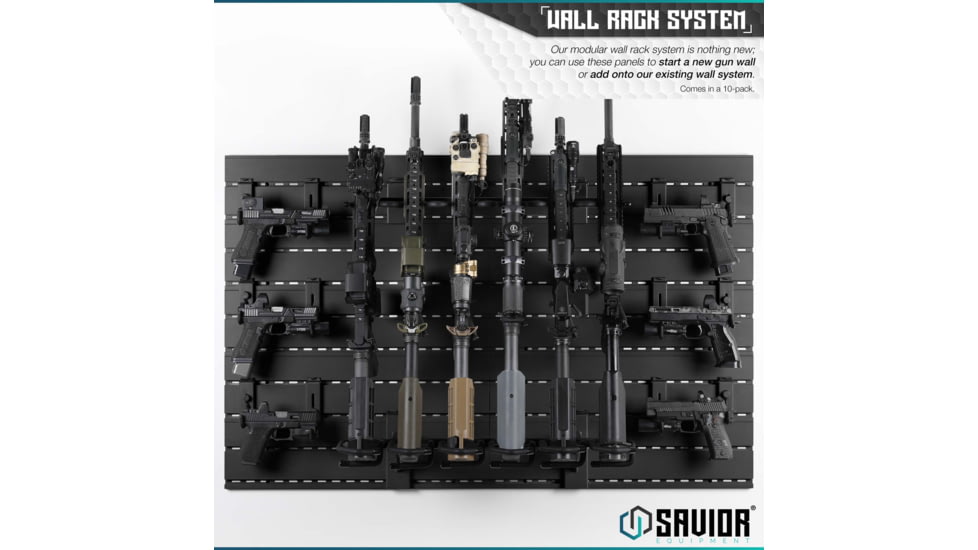 Savior Equipment Wall Rack System 10 Panels, Black, 24x6.25x0.63in, WRS-PAN10-BK
