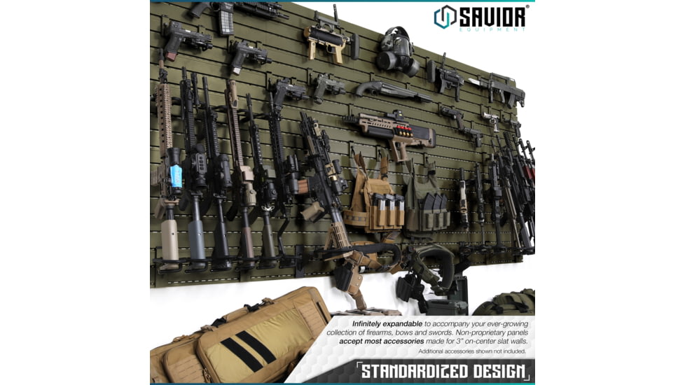 Savior Equipment Wall Rack System 5 Panel Kit w/Attachments, OD Green, 24in x 30.25in x 0.63in, OD Green, 24in x 30.25in x 0.63in, WRS-HALF-A3P6-OG